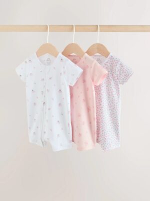 Pink Two Way Zip Baby Rompers 3 Pack