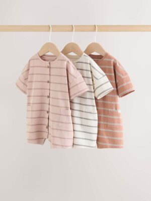 Neutral Stripe Jersey Baby Rompers 3 Pack