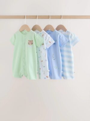 Green Blue Safari Animal Jersey Baby Rompers 4 Pack