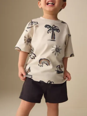 White Palm and Sun Short Sleeve All-Over Print T-Shirt