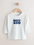 White Best Bro Long Sleeve Graphic Print T-Shirt