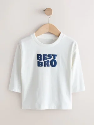 White Best Bro Long Sleeve Graphic Print T-Shirt