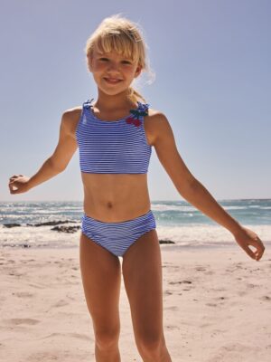 Navy Blue Cherry Stripe Crinkle Bikini
