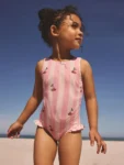 Pink Cherry Stripe Frill Leg Swimsuit