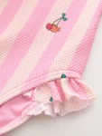 Pink Cherry Stripe Frill Leg Swimsuit