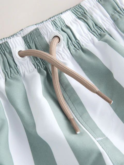 Green and White Stripe Printed Swim Shorts