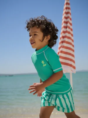 Green Short Sleeve Sunsafe Rash Vest and Swim Shorts Set