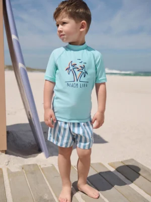 Blue Short Sleeve Sunsafe Rash Vest and Swim Shorts Set