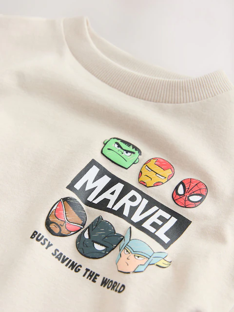 Light Grey Marvel Short Sleeve Cotton T-Shirt
