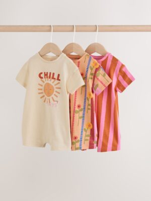 Red Sunbaked Patterened Jersey Baby Rompers 3 Pack