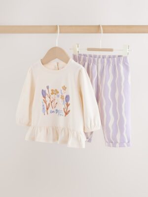 Purple Flower Baby T-Shirts And Trousers 2 Piece Set
