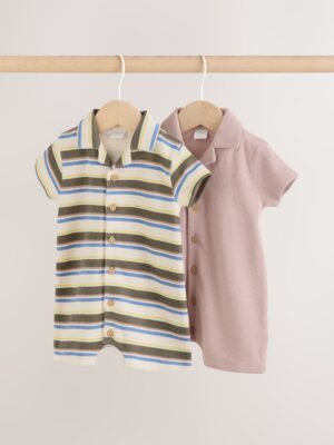 Green Multi Smart Collar Baby Rompers 2 Pack