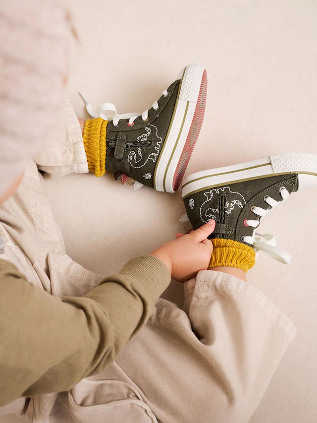 Green Dino Zip Fastening Hi Top Trainers