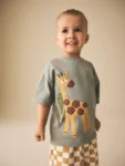 Green Giraffe Short Sleeve Appliqué T-Shirt