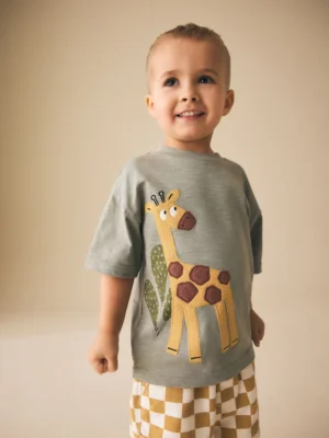 Green Giraffe Short Sleeve Appliqué T-Shirt