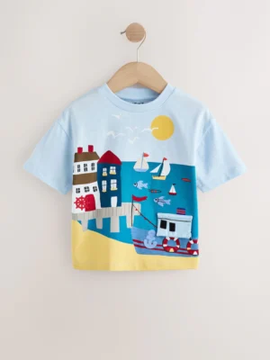 Blue Seaside Short Sleeve Appliqué T-Shirt