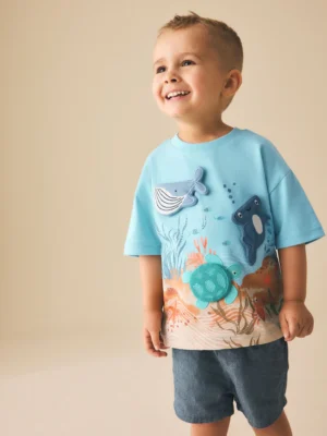 Blue Sea Animal Short Sleeve 3D Padded T-Shirt