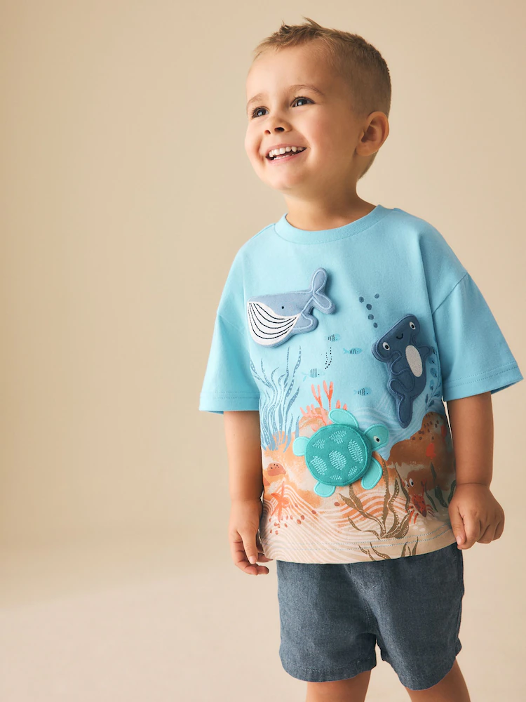 Blue Sea Animal Short Sleeve 3D Padded T-Shirt