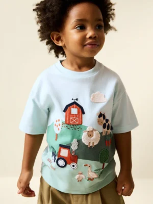 Green/Blue Farm Short Sleeve Appliqué T-Shirt