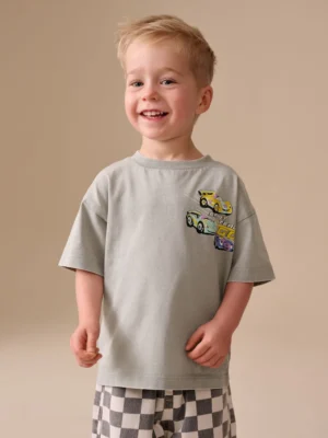 Grey Race Car Short Sleeve Back Print T-Shirt