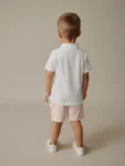 White Short Sleeve Textured Polo Shirt and Shorts Set