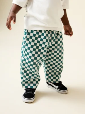 Checkerboard Single Wide Leg Jersey Joggers