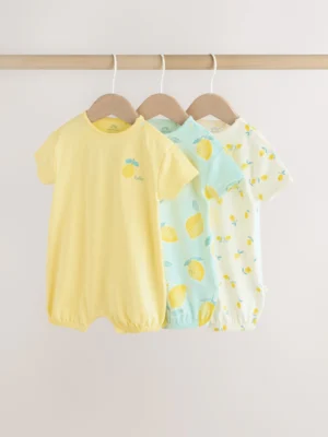 Blue and Yellow Lemon Printed Jersey Baby Rompers 3 Pack