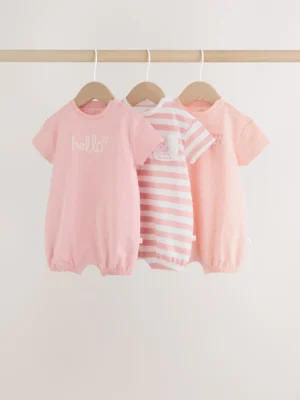 Pink Tonal Striped 3 Pack Jersey Baby Rompers 3 Pack