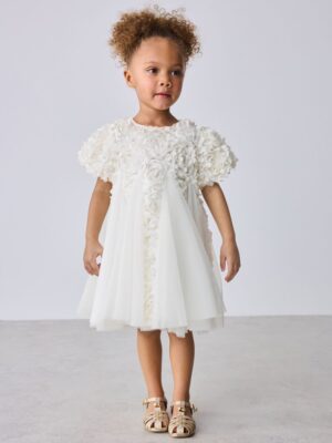 Baker by Ted Baker Cream 3D Textured Floral Mesh Godet Dress