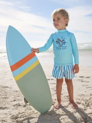 Blue Long Sleeve Sunsafe Rash Vest and Swim Shorts Set