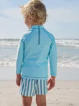 Blue Long Sleeve Sunsafe Rash Vest and Swim Shorts Set