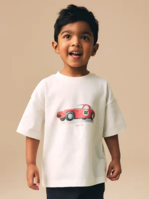 White Watercolour Car Short Sleeve Graphic T-Shirt