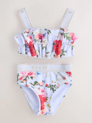 Baker by Ted Baker 2 Piece Lilac Purple Blurred Floral Ruched Bikini Set
