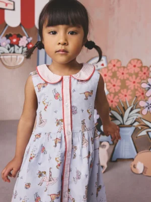 Blue Fancy Dogs Cotton Collar Dress