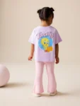 Lilac Purple Tweety Short Sleeve T-Shirt and Flare Set
