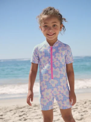 Blue Stampy Floral Sunsafe Swimsuit