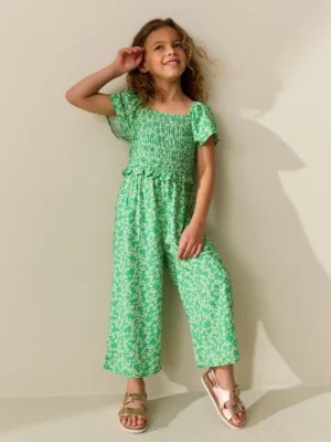 Green Shirred Jumpsuit