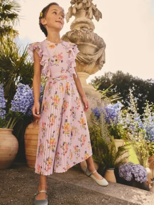 Lilac Purple Short Sleeve Pleated Ruffle Jumpsuit