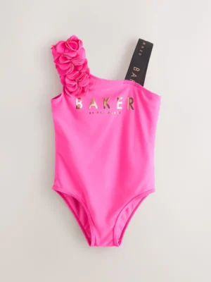 Baker by Ted Baker Fuchsia Pink 3D Floral One Shoulder Swimsuit