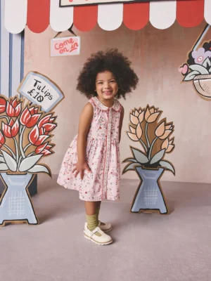 Pink Ditsy Cotton Collar Dress