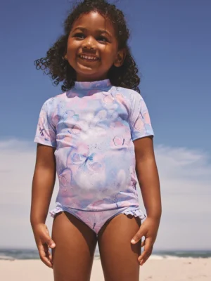 Lilac Purple Butterfly Foil Short Sleeved Sunsafe Swim Set