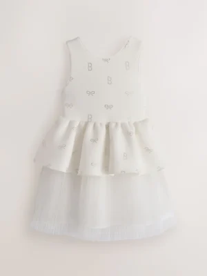 Baker by Ted Baker Cream Hotfix Scuba Mesh Double Skirted Dress