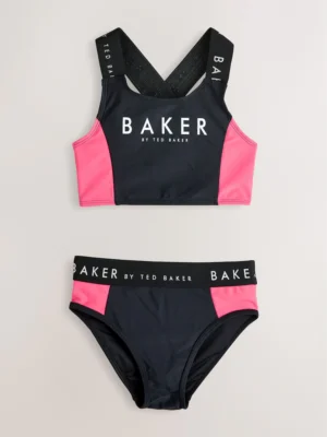 Baker by Ted Baker 2 Piece Colour Block Black Bikini Set