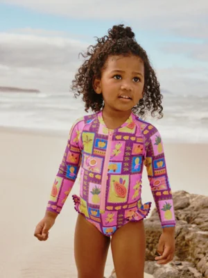 Purple/Orange Tropical Sunsafe Long Sleeve Swimsuit