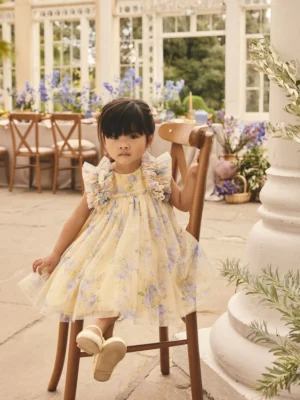 Yellow Ruffle Shoulder Mesh Dress