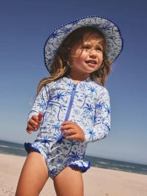 Blue Palm Sunsafe Long Sleeve Swimsuit