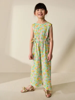 Green Ditsy Crinkle Jersey Jumpsuit