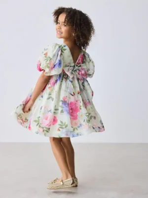 Baker by Ted Baker Yellow Floral Printed Puff Sleeve Dress