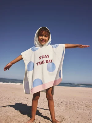 Neutral Polka Dot Slogan Towelling Poncho