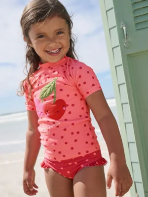 Pink/ Red Cherry Short Sleeved Sunsafe Swim Set